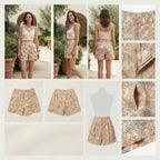 Terracotta Floral Print Elasticated Waist Shorts
