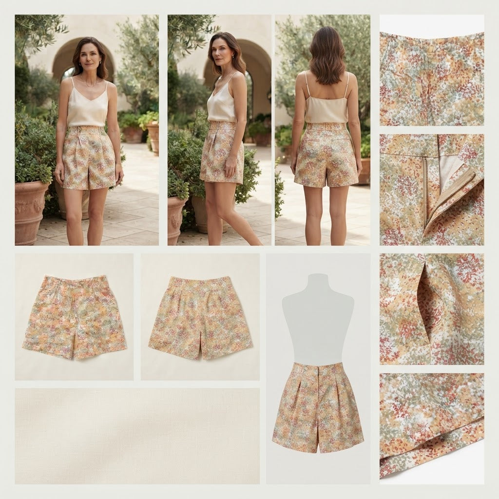 Terracotta Floral Print Elasticated Waist Shorts