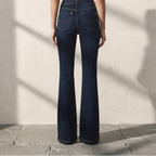 Bershka Dark Indigo Double-Button High-Rise Slim Flare Jeans