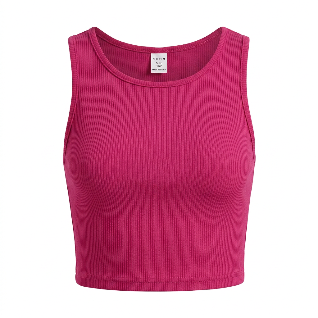 SHEIN Hot Pink Ribbed Sleeveless Crop Top for Girls