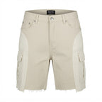 [WearU Generated:merch_ghost] BoohooMAN Ecru Cotton Denim Wide-Leg Cargo Shorts – ghost front view