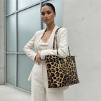 Diophy Patent Leopard Print Shoulder Tote