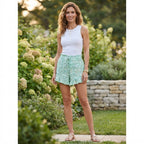 Women's Green and green Ruffled Abstract Print Shorts