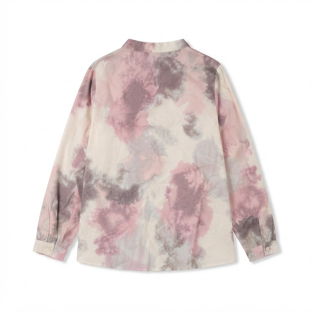 Women's Pink & Grey Tie-Dye Long Sleeve Blouse