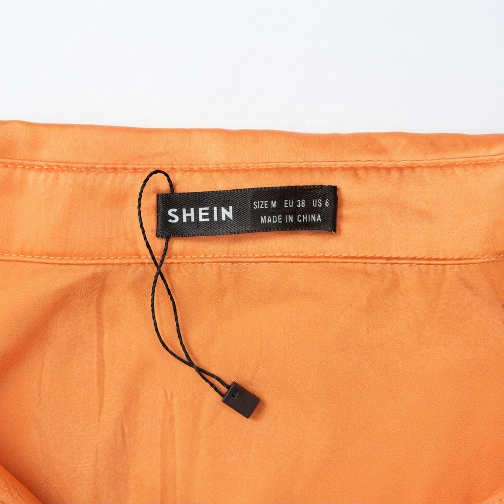 SHEIN Women's Vibrant Orange Relaxed Fit Button-Down Blouse