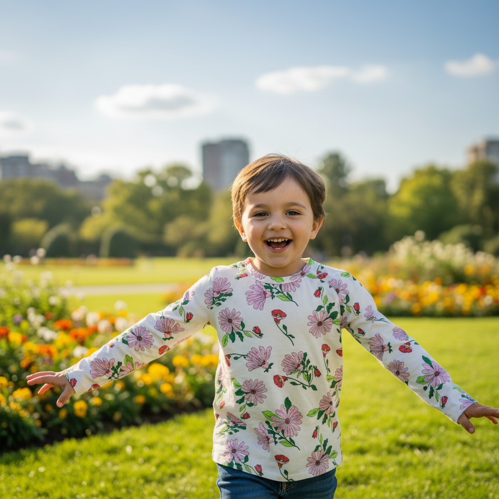 BONDS Kids White Floral Long Sleeve Cotton Top