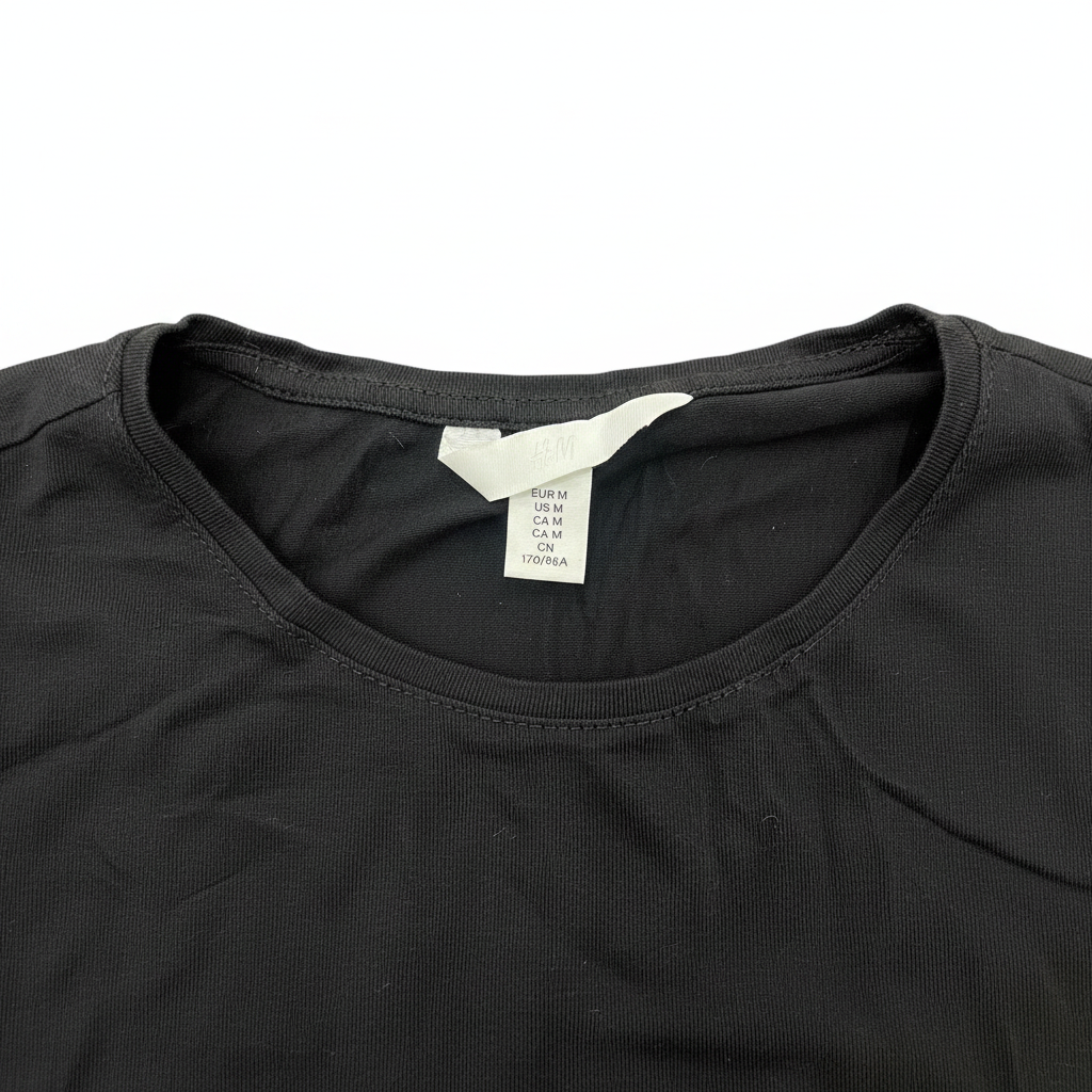 Kids H&M Basic Black Ribbed Crew Neck T-Shirt - Size M