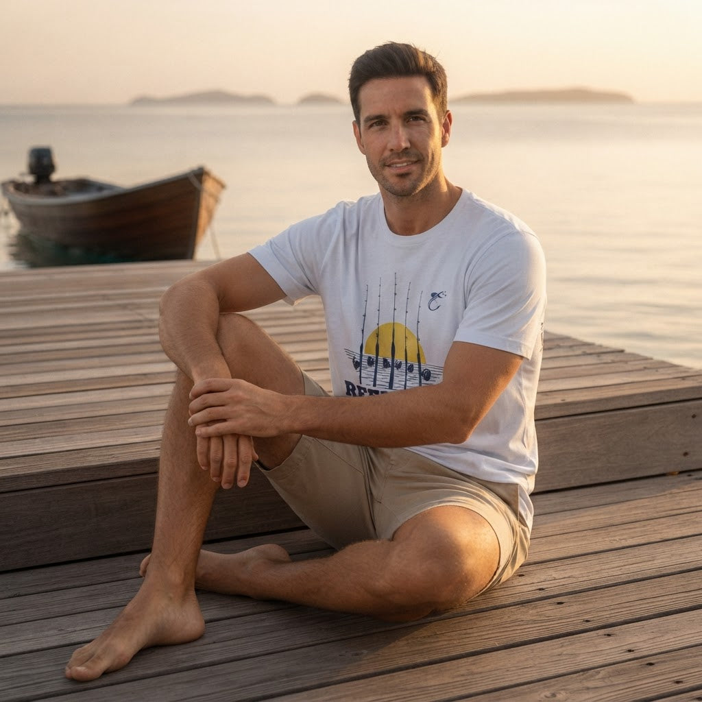 Reel Pro White Graphic Fishing T-Shirt with Reel Pro Back Pr