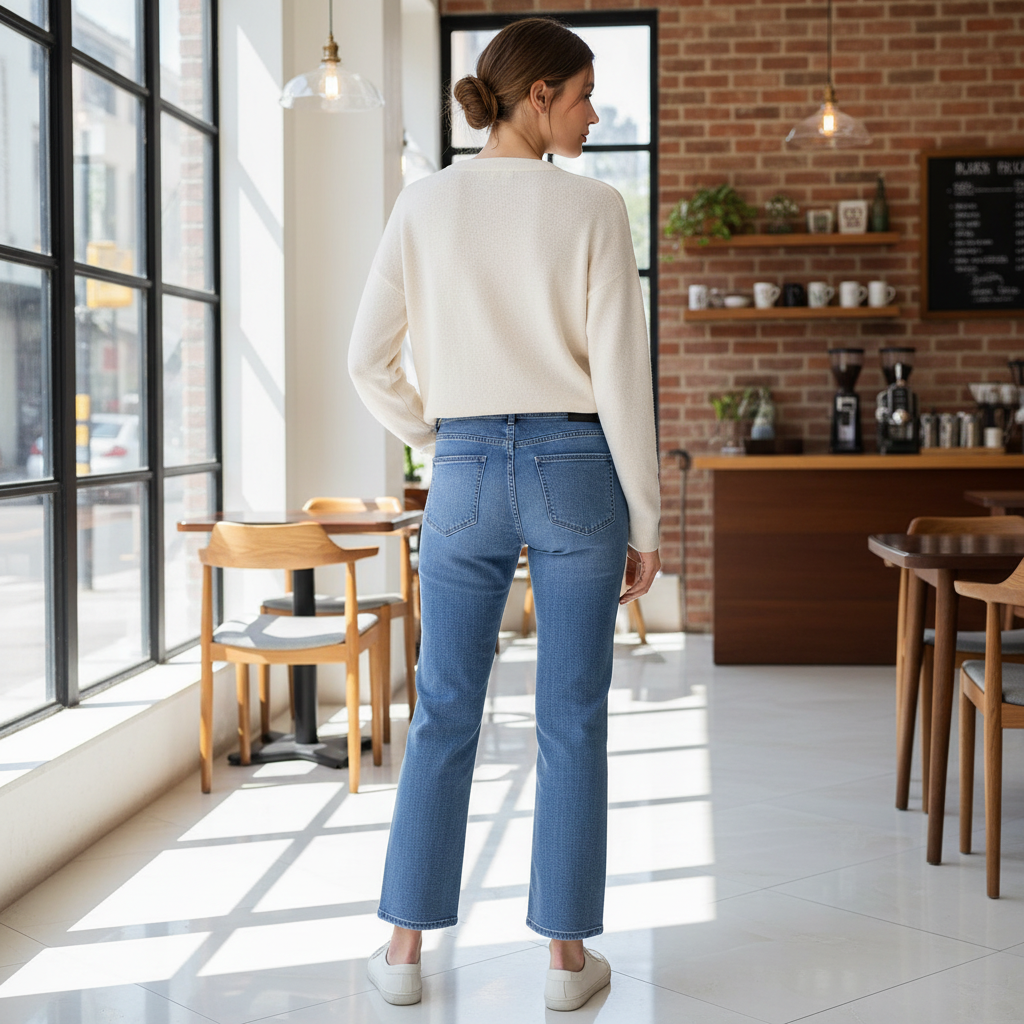 Women's Mid-Blue Straight Leg Denim Jeans