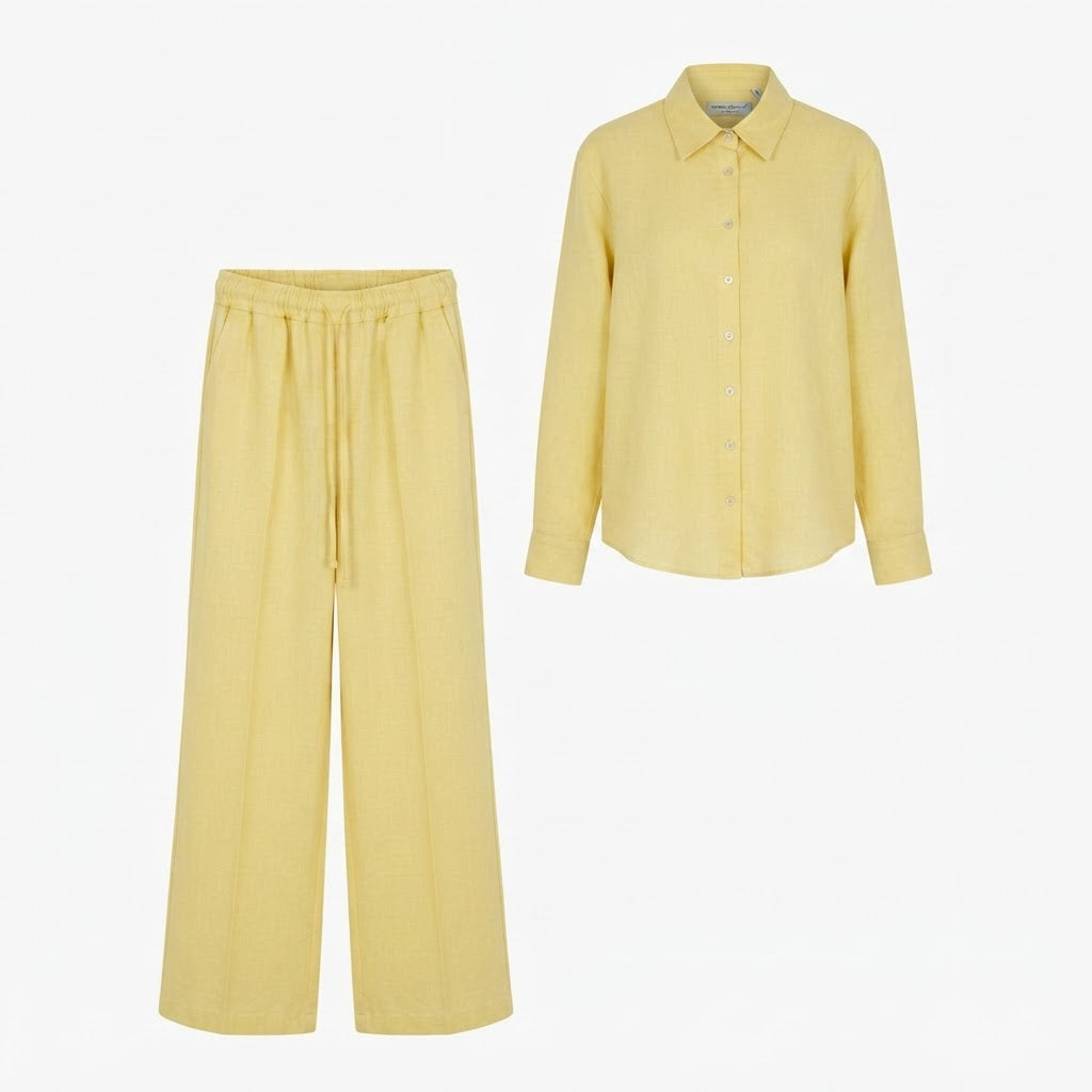 Women's Yellow Rayon Shirt and Pants Set