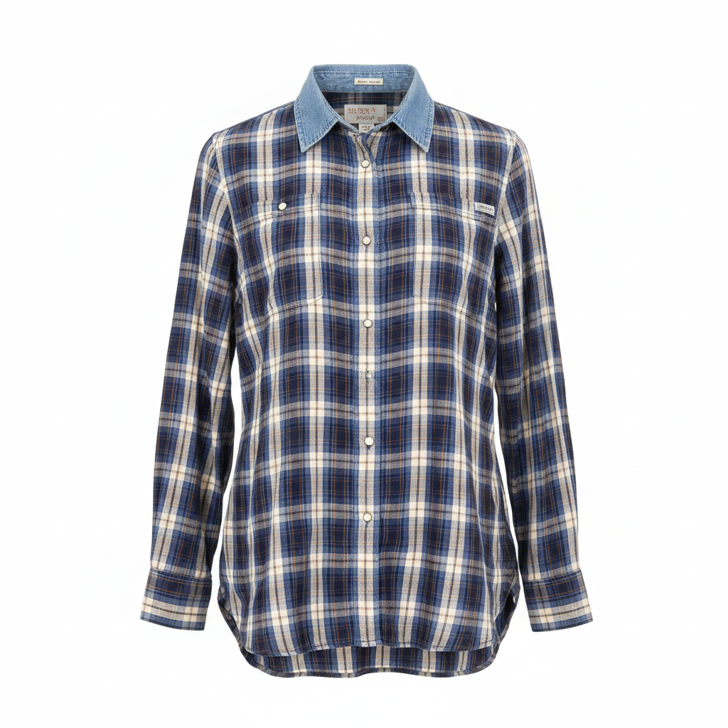 Falmer Heritage Blue Plaid Shirt with Denim Collar