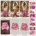 Vibrant Magenta and Orange Floral High-Waisted Shorts