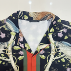 GUCCI Men's Black Bird & Floral Print Camp Collar Shirt