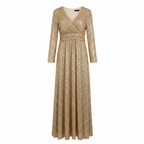 Gold Sequin V-Neck Long Sleeve Maxi Dress - Juli Collection