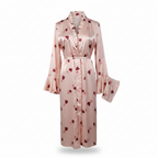 Pink Heart Print Satin Ruffle Trim Robe