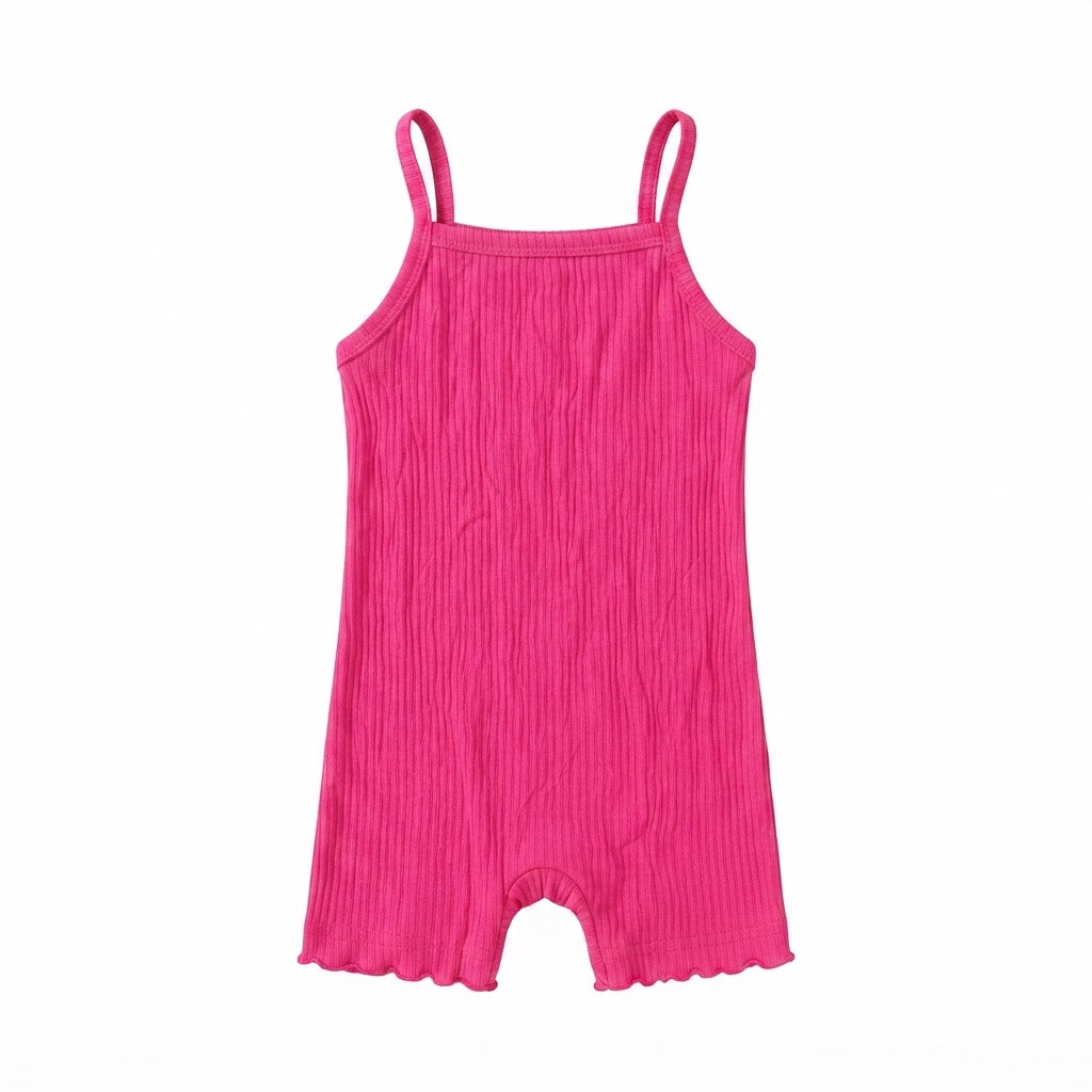 SHEIN Hot Pink Ribbed Double Strap Baby Romper - Size 6-9M