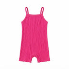 SHEIN Hot Pink Ribbed Double Strap Baby Romper - Size 6-9M