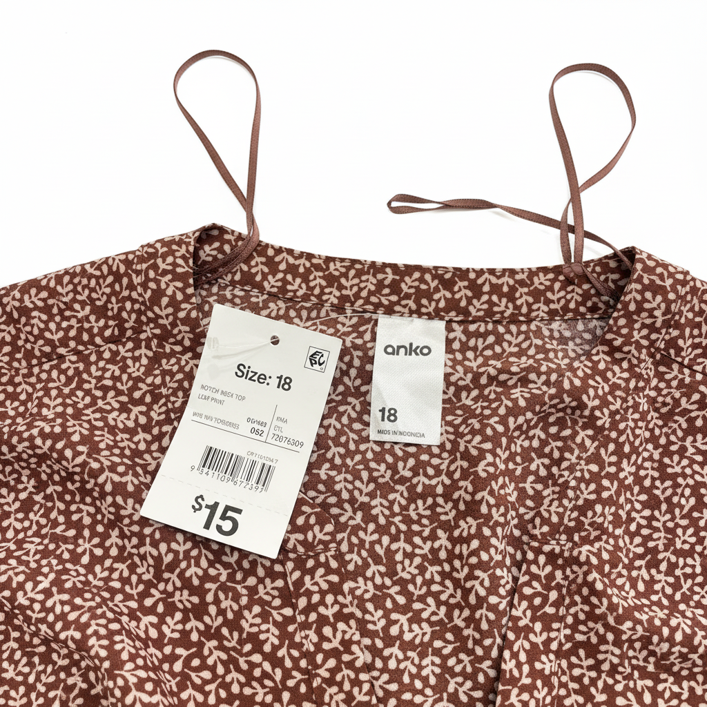 Anko Women's Rust Leaf Print Notch Neck Blouse Size 18