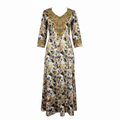 Women's Floral Long Sleeve Maxi Dress with Beaded Neckline