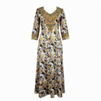 Women's Floral Long Sleeve Maxi Dress with Beaded Neckline