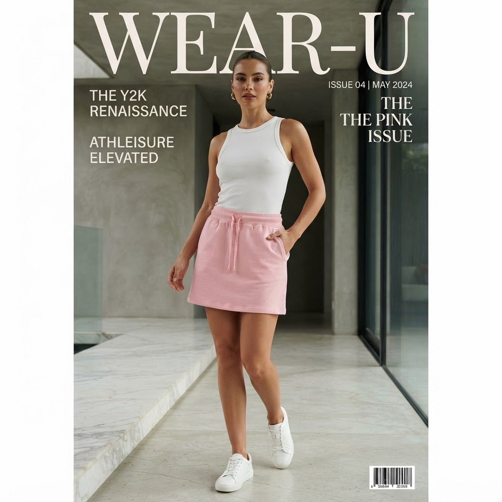 Pastel Pink Jersey Drawstring Mini Skirt with Pockets