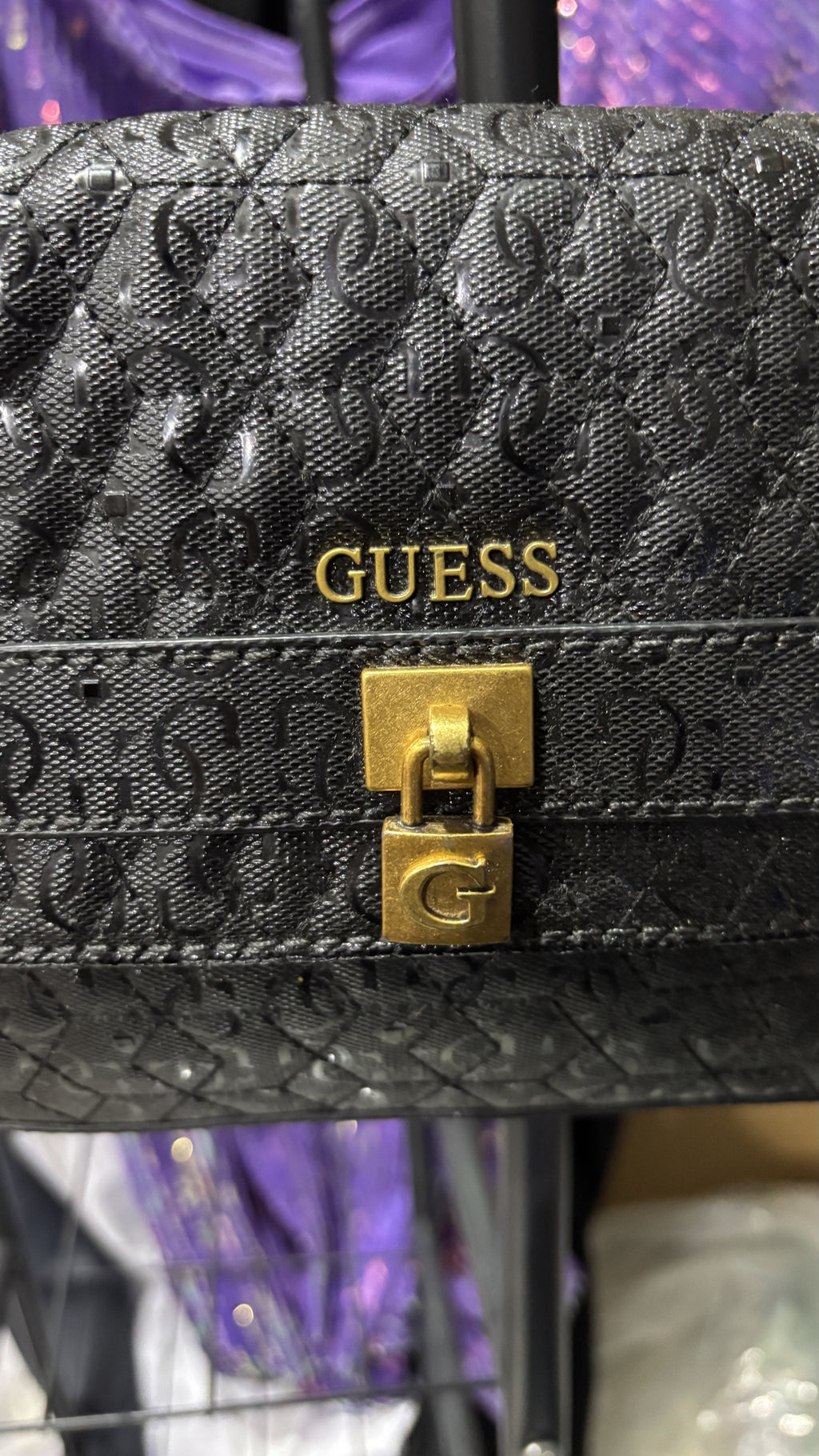 GUESS Guess Black Embossed Logo Flap Shoulder Bag