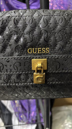 GUESS Guess Black Embossed Logo Flap Shoulder Bag