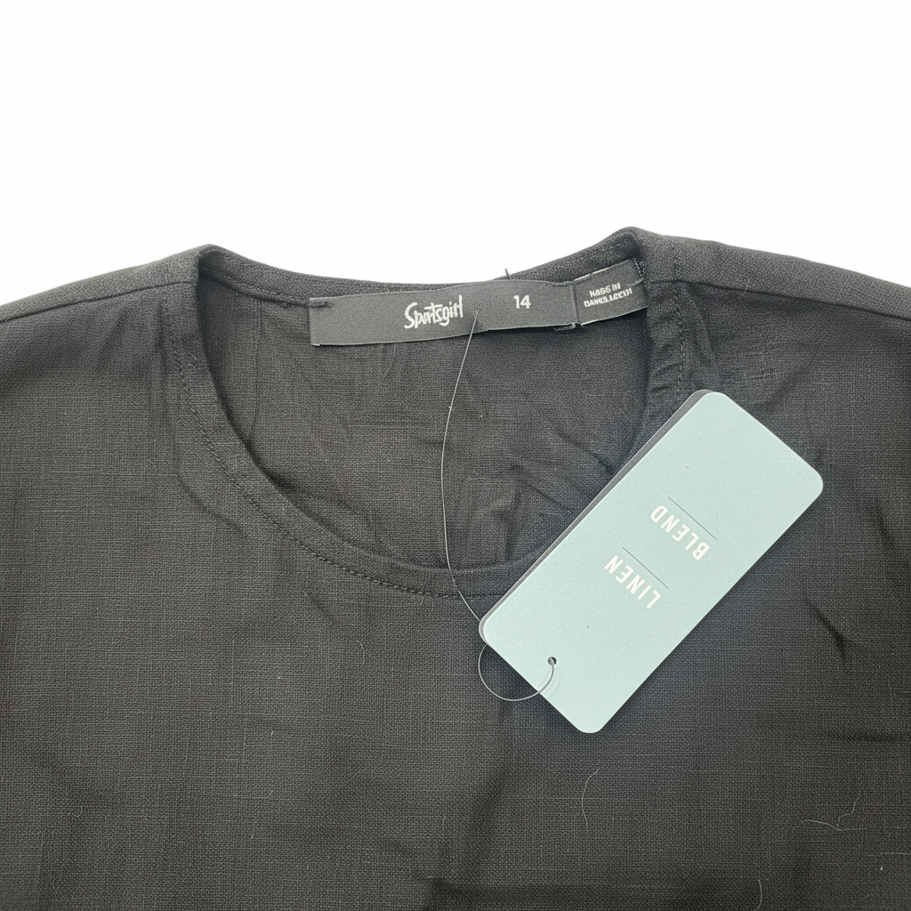 Sportsgirl Women's Black Linen Blend Balloon Sleeve Top