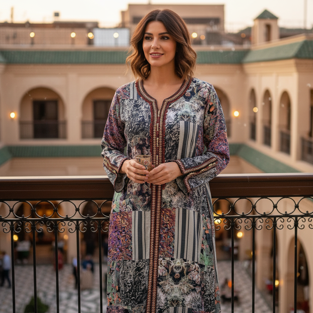 Women's Multicolored Patchwork Print Embellished Kaftan