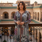 Women's Multicolored Patchwork Print Embellished Kaftan