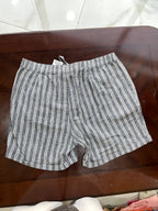 Dark Grey and White Striped Drawstring Linen Shorts