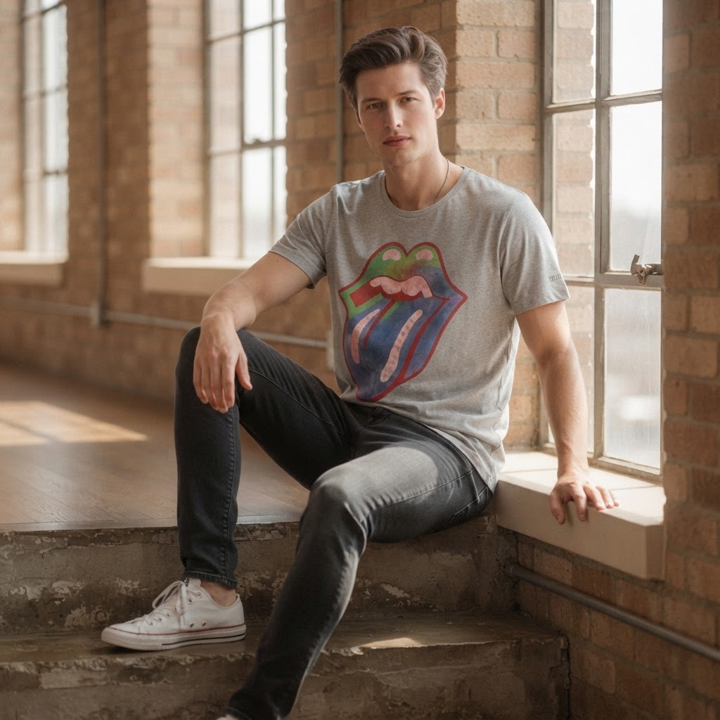 Springfield Heather Grey Graphic Tee with Multicolour Band L