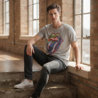 Springfield Heather Grey Graphic Tee with Multicolour Band L