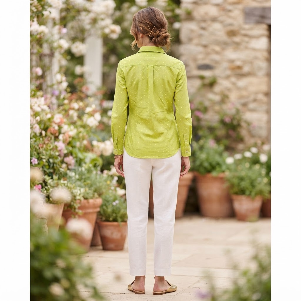Women's Lime Green Polka Dot Button-Down Shirt