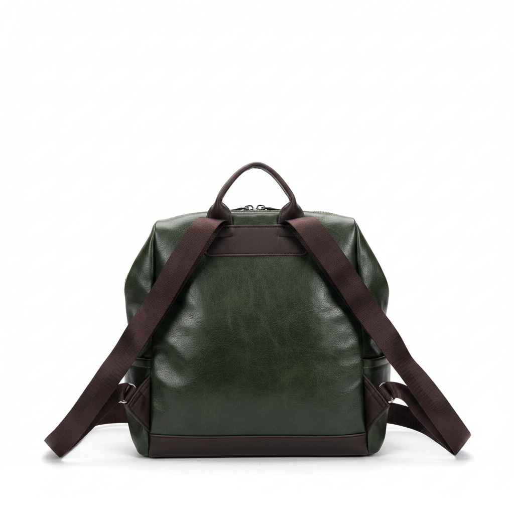 Forest Green Leather Casual Everyday Backpack