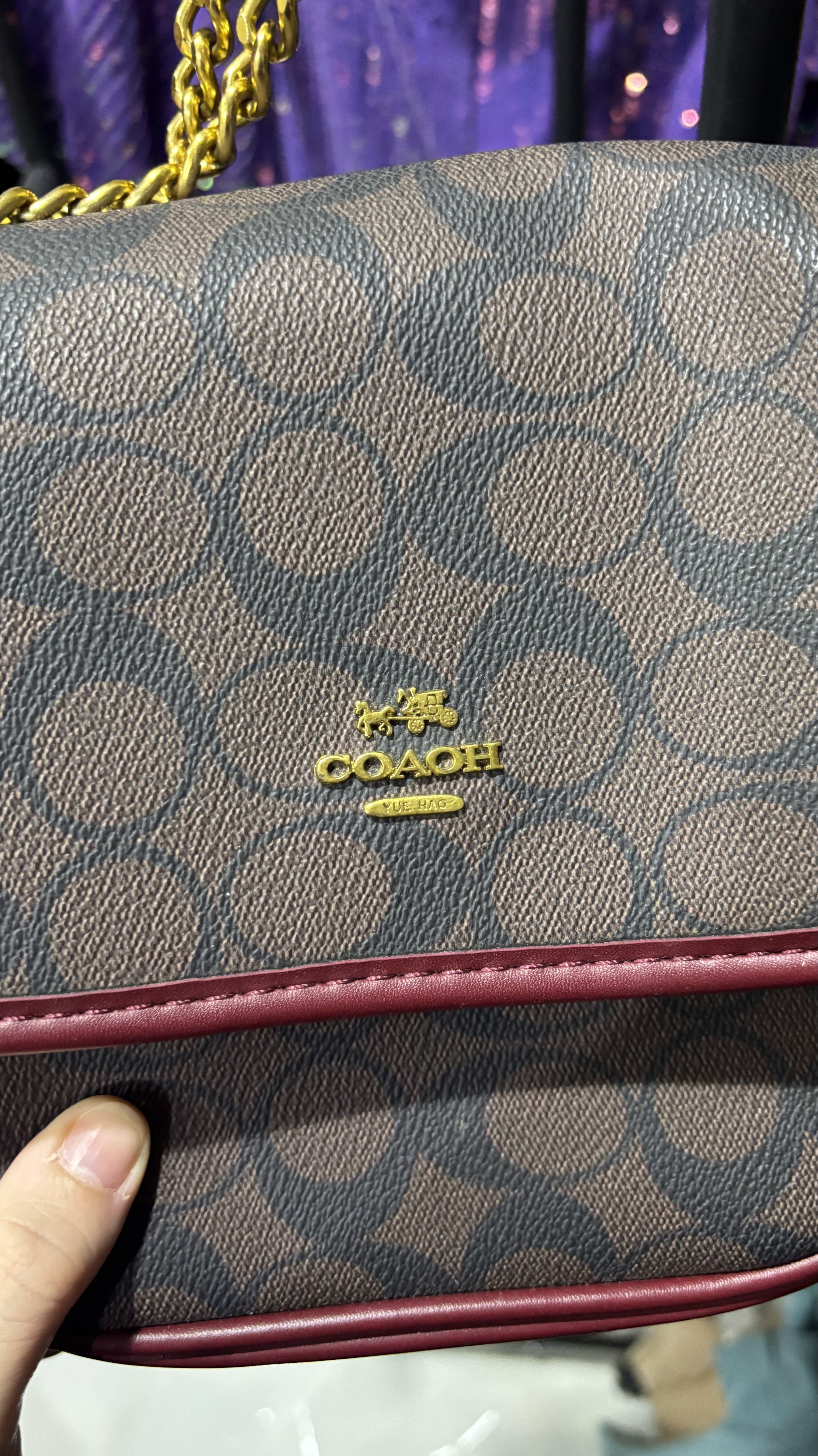 COACH NEW YORK Burgundy Monogram Coated Canvas Crossbody Bag