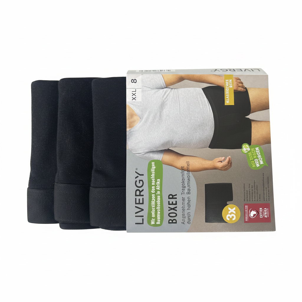 Livergy Men's Black Cotton Boxer Shorts - 3 Pack