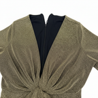 Women's Gold Metallic Lurex V-Neck Maxi Dress