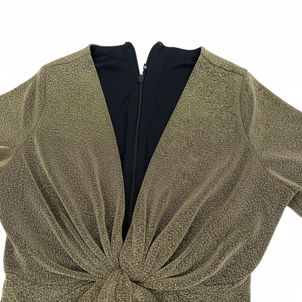 Women's Gold Metallic Lurex V-Neck Maxi Dress