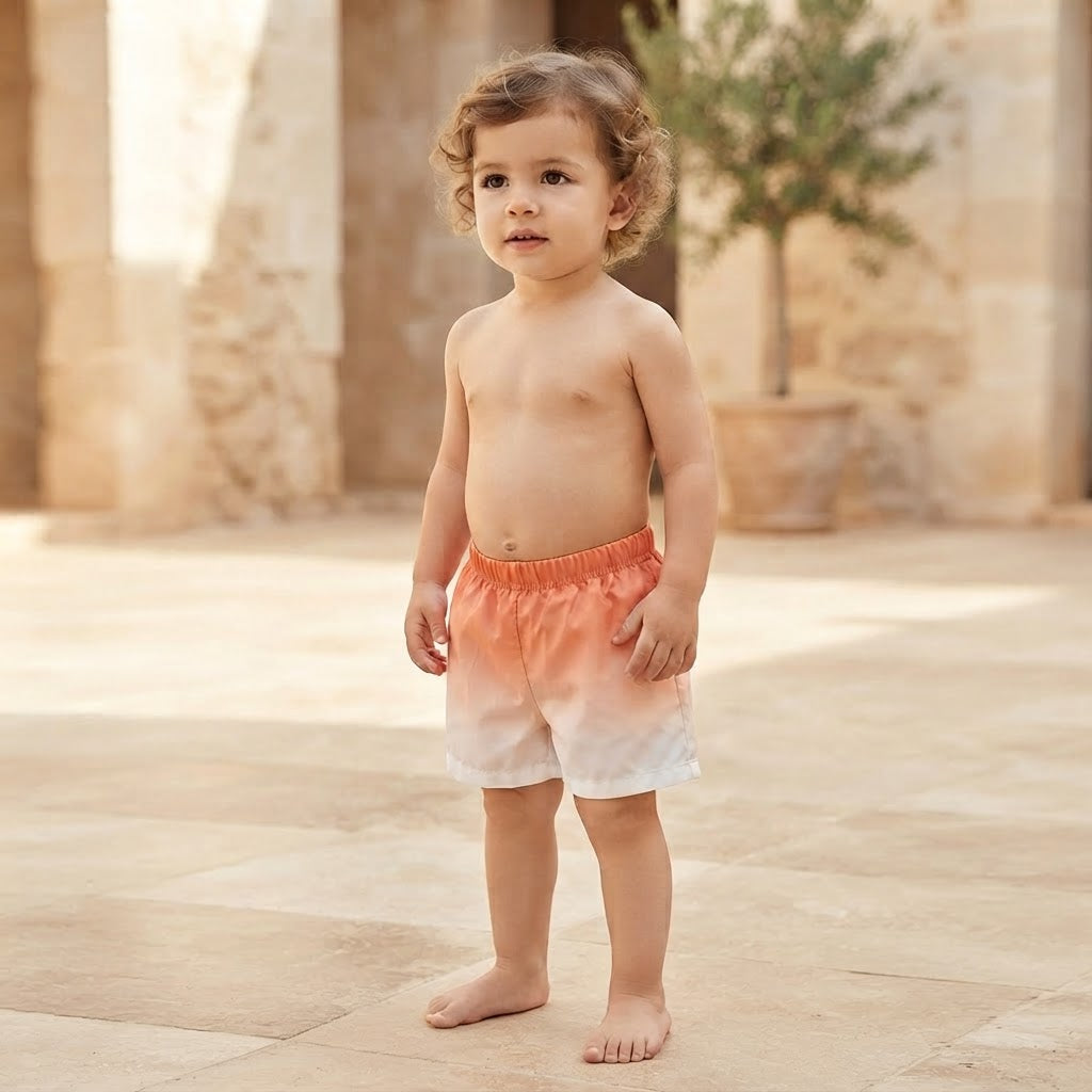 SHEIN Coral Ombré Toddler Pull-on Shorts with Elasticated Wa