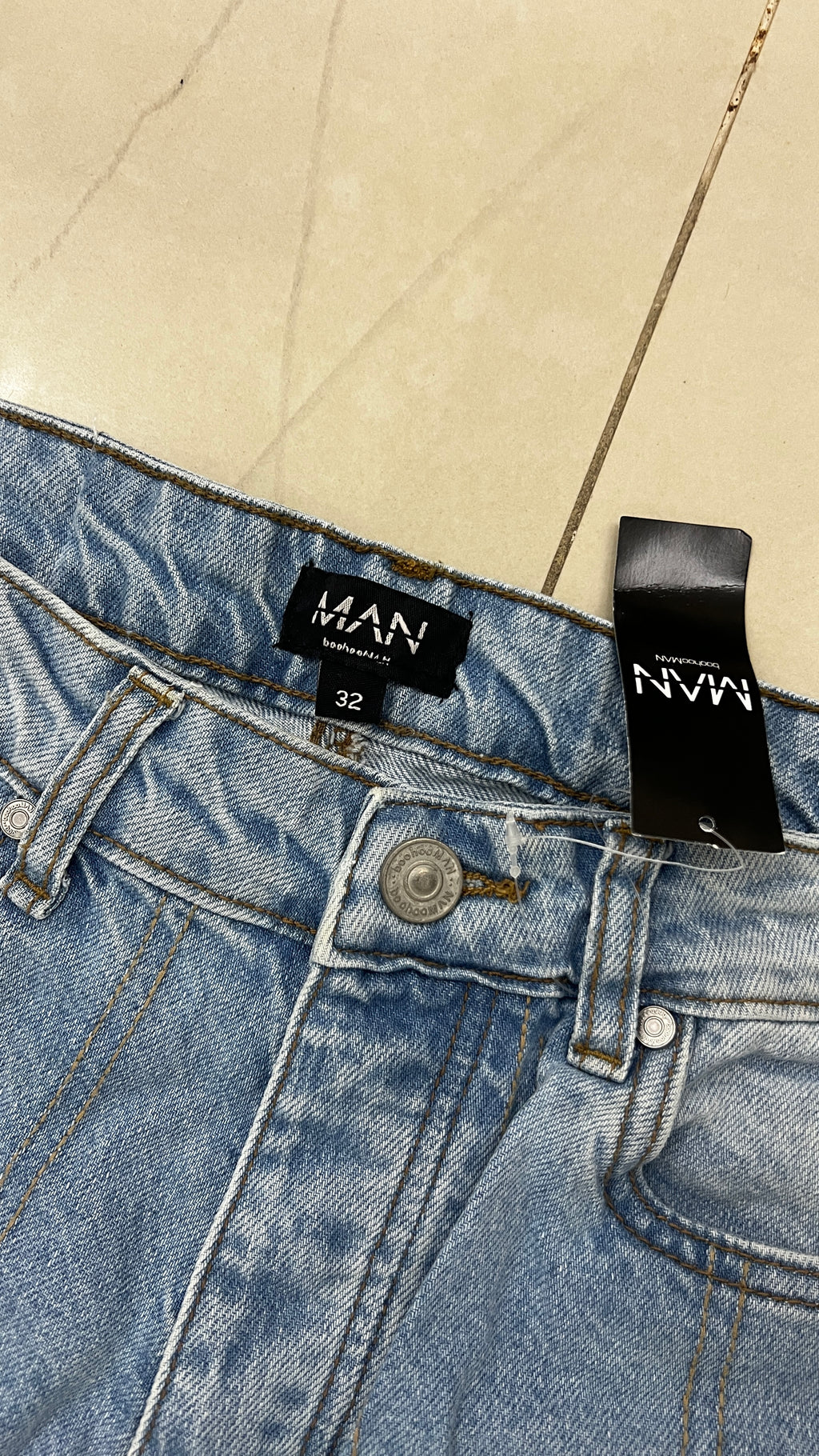 boohooMAN boohooMAN Light Wash Patchwork Distressed Straight