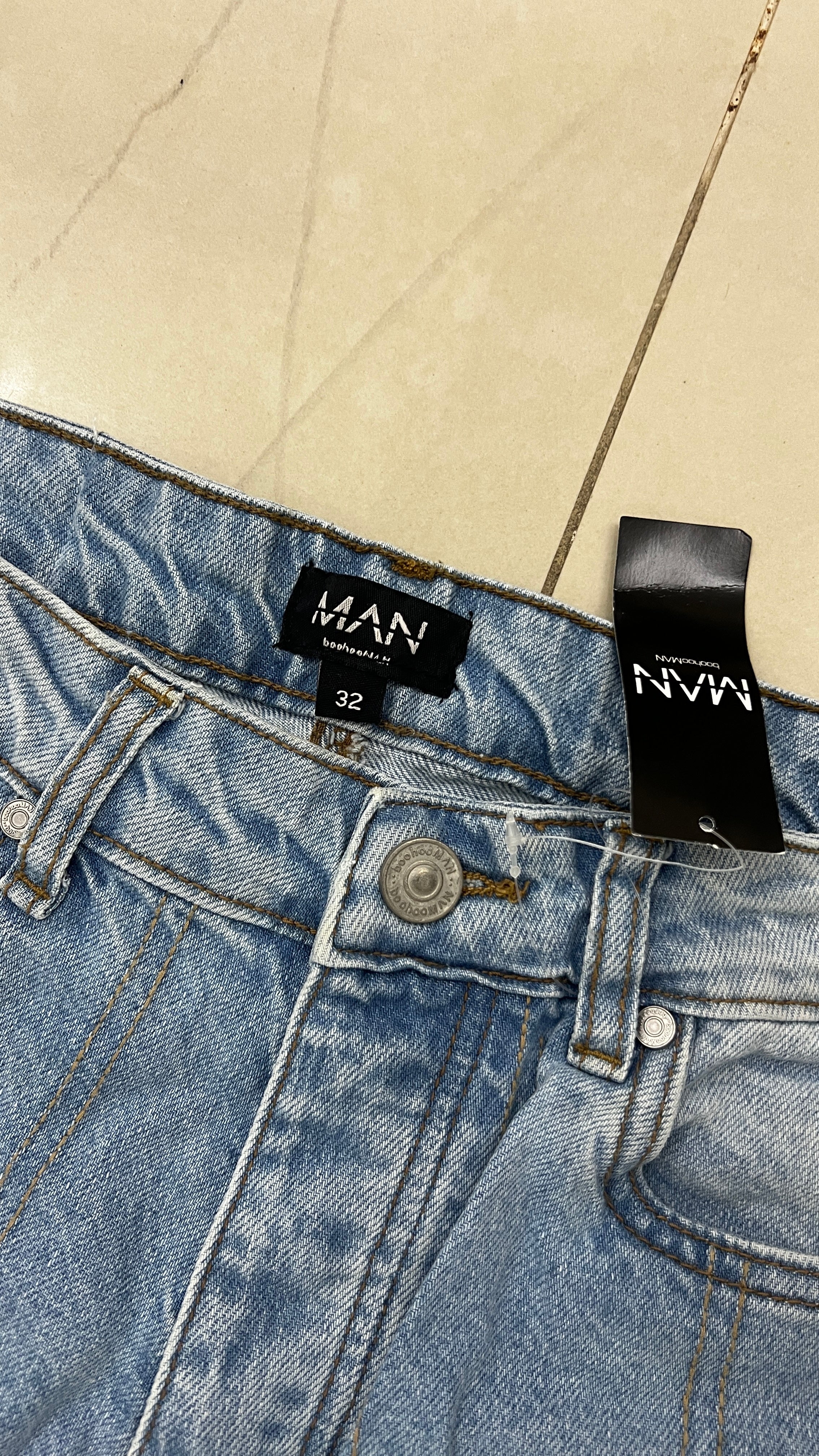 boohooMAN boohooMAN Light Wash Patchwork Distressed Straight