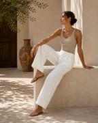 Women's High-Rise White Wide-Leg Ankle Trousers