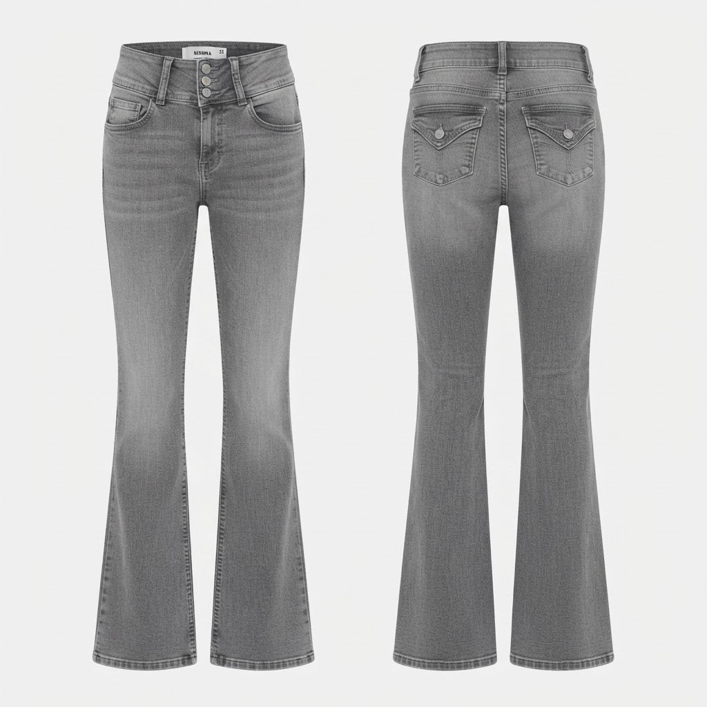 Bershka Grey Bootcut Jeans with Y2K Flap Pockets