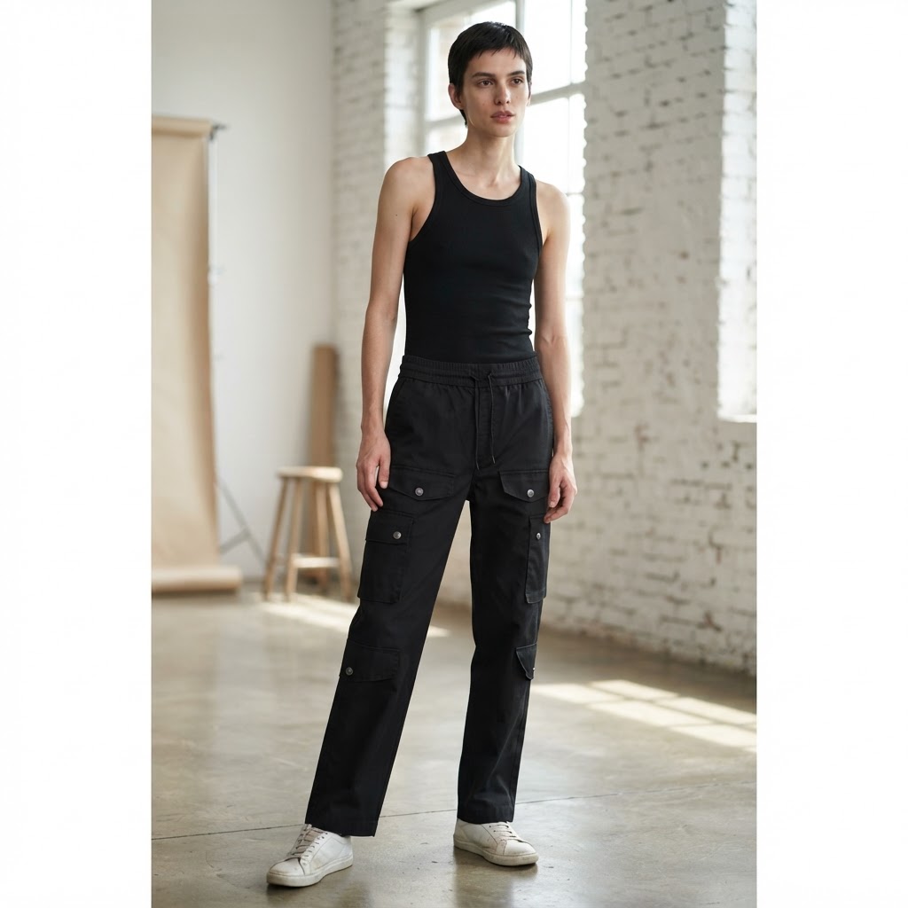 represent Black Wide Leg Cargo Trousers with Multi-Pocket Ut