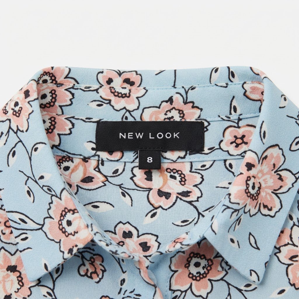 Women's Light Blue Floral Sleeveless Button-Up Blouse
