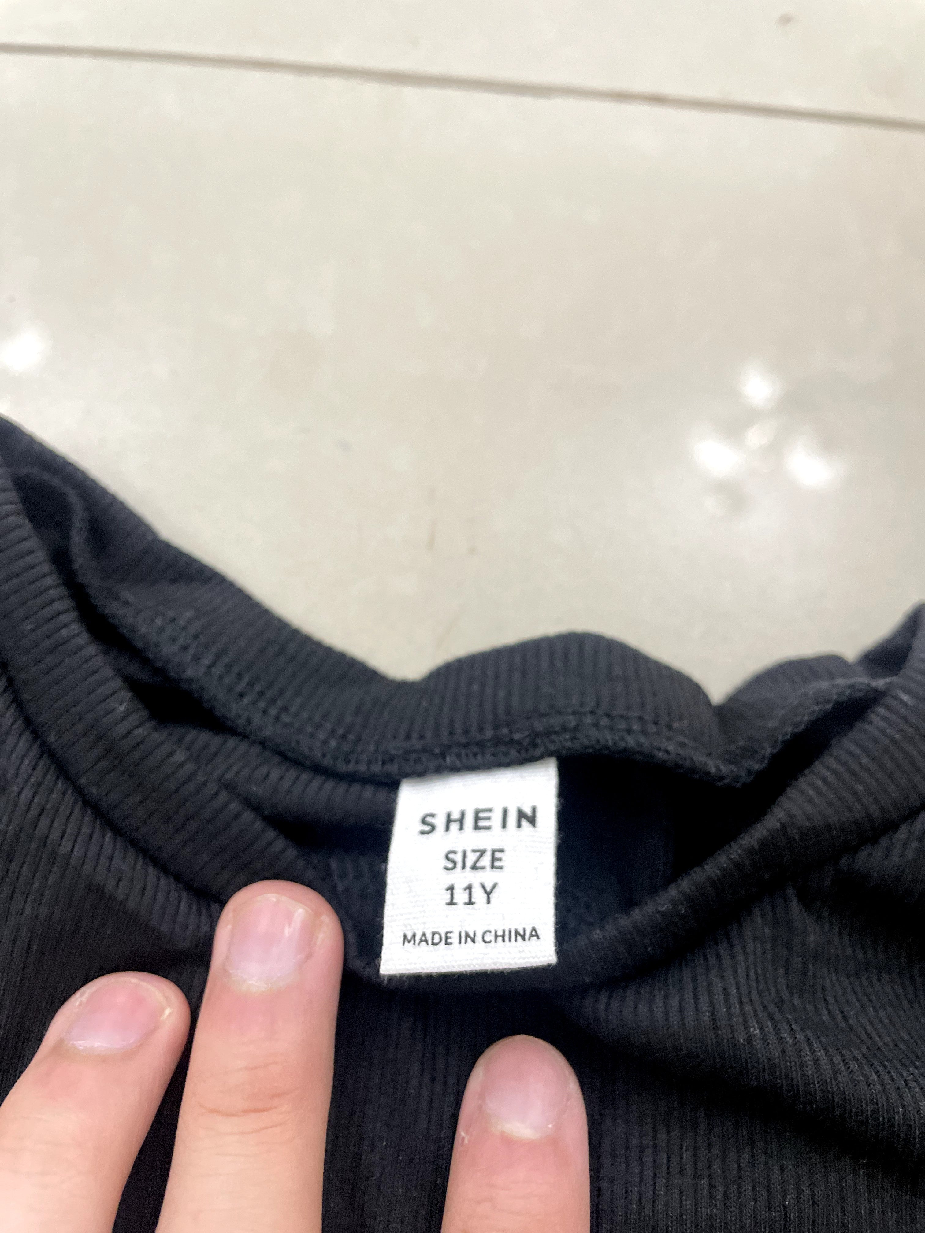 SHEIN SHEIN Navy Black Ribbed Top with Plaid Ruffle Sleeves
