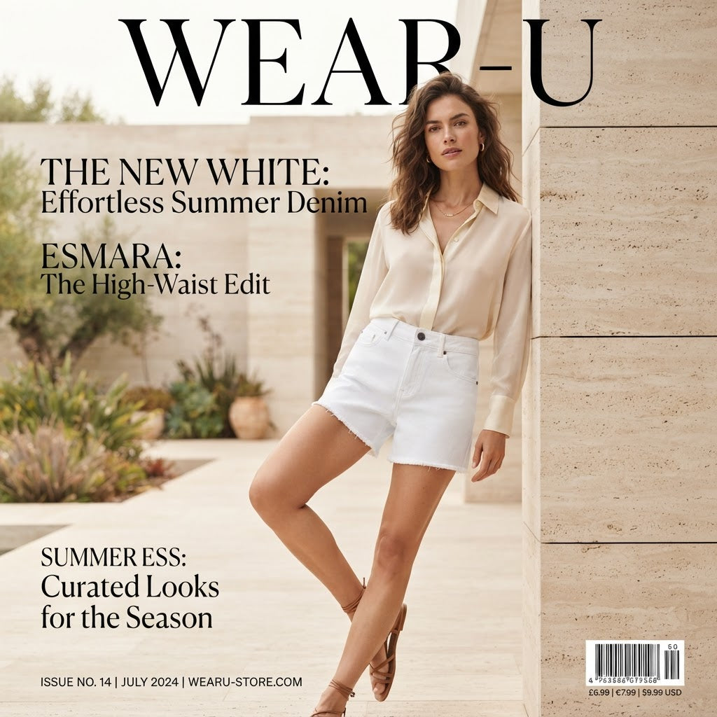 esmara White High-Waist Denim Shorts with Frayed Hem