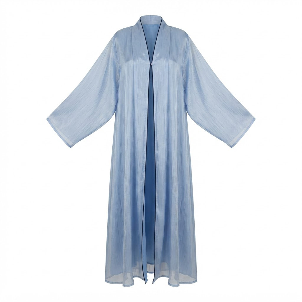 Powder Blue Crinkle Organza Floor-Length Abaya Dress