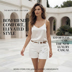 Gina White Boyfriend Denim Shorts with Braided Belt